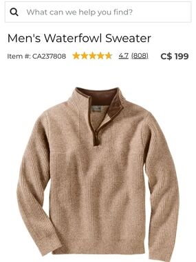 L.L. Bean Men's Waterfowl Zip-Up Sweater - Light Brown